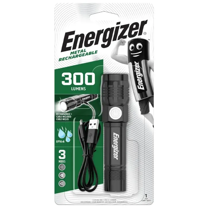 Energizer Metal Recharge Flashlight 300 Lumens