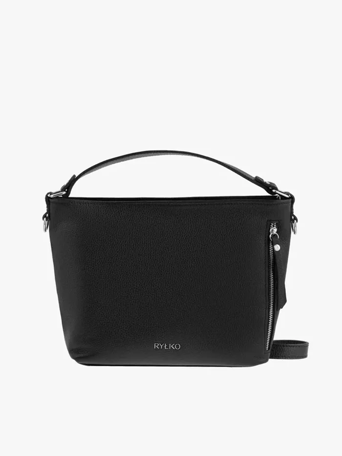 Black grain leather handbag