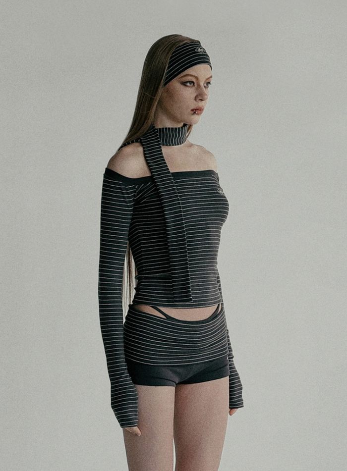 Beyond Soft Off-Shoulder Top - Striped Charcoal
