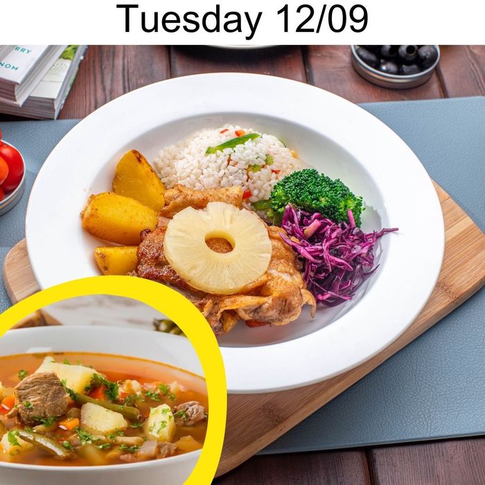 АНАНАСТАЙ ТАХИА + НОГООТОЙ ШӨЛ/ ROASTED CHICKEN WITH PINEAPPLE + VEGETABLE BEEF SOUP 