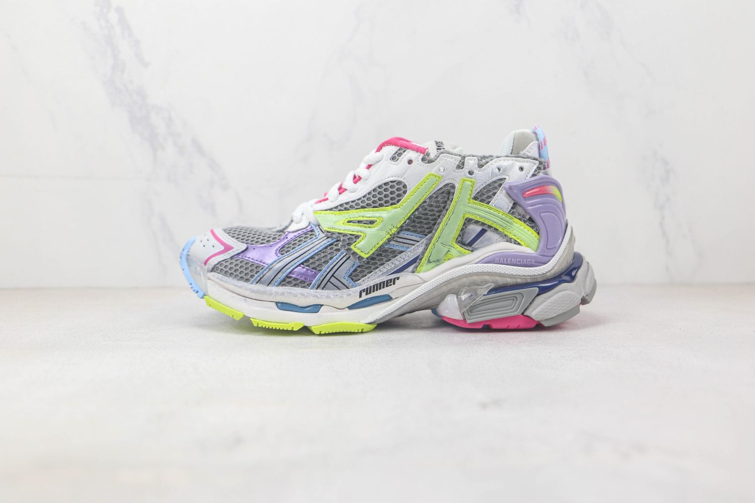 Balenciaga Runner Leather Free Grey Light Purple Neon Yellow White