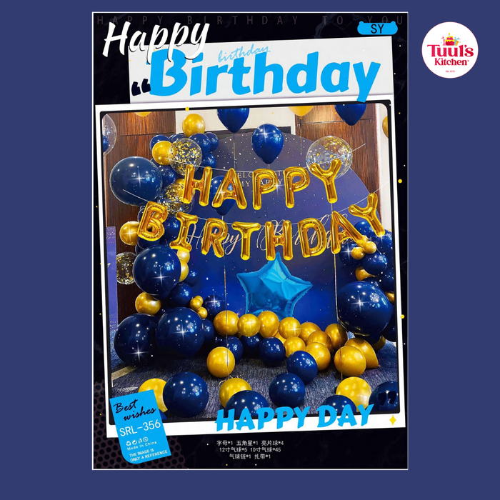 Шар бичигтэй, цэнхэр одтой, хөх шар төрсөн өдрийн шаарны сэт