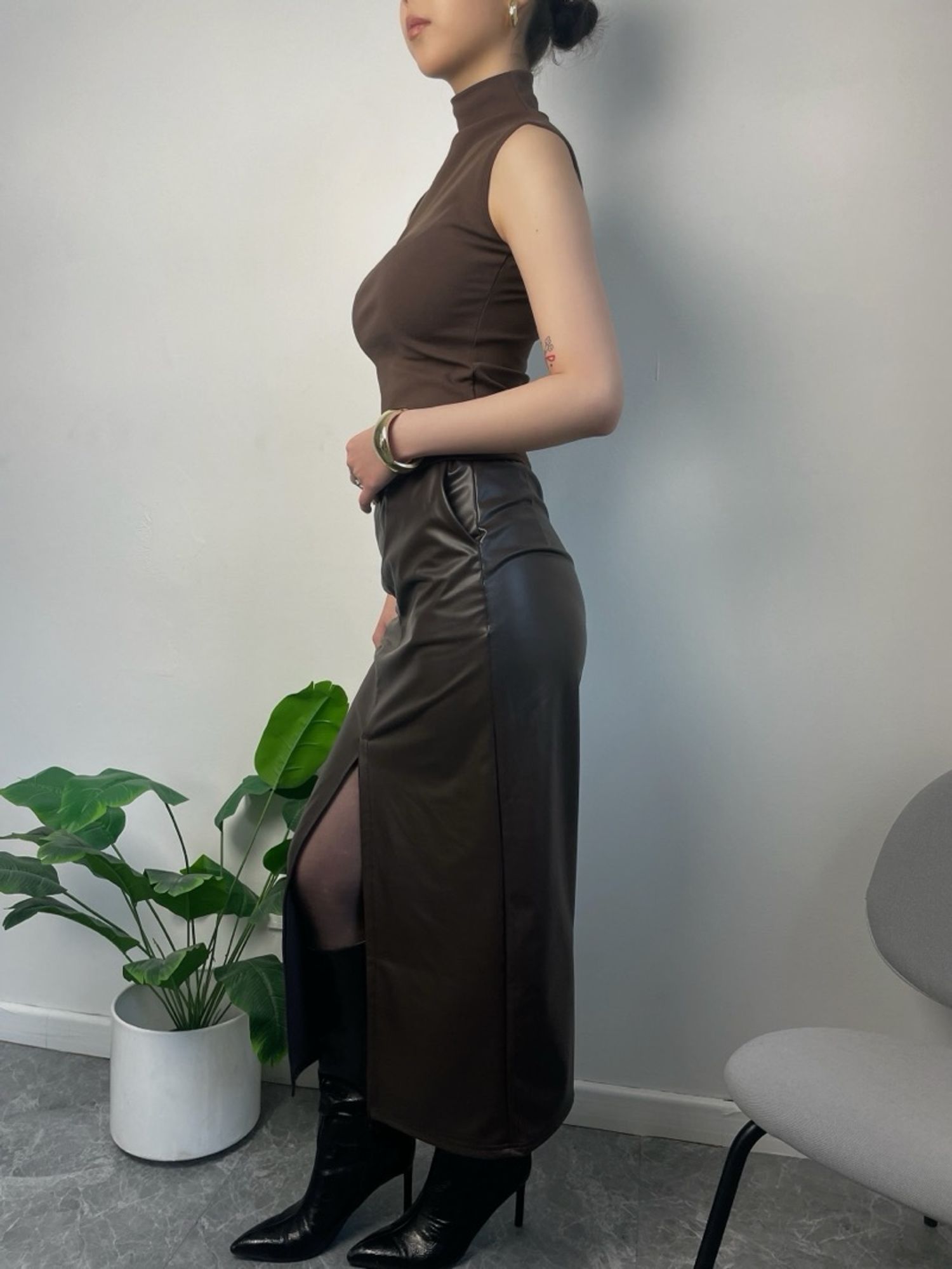 Leather long skirt
