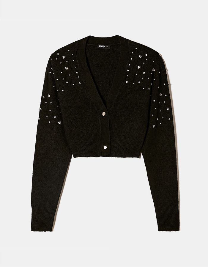 Cropped Cardigan with Bow Strass Pin