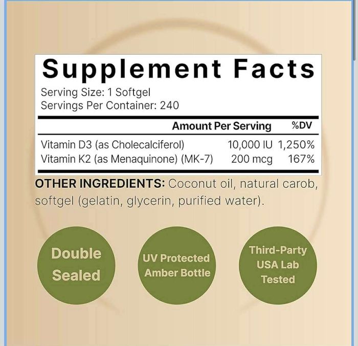 NatureBell D3 + K2 10,000 IU / 200 mcg, 