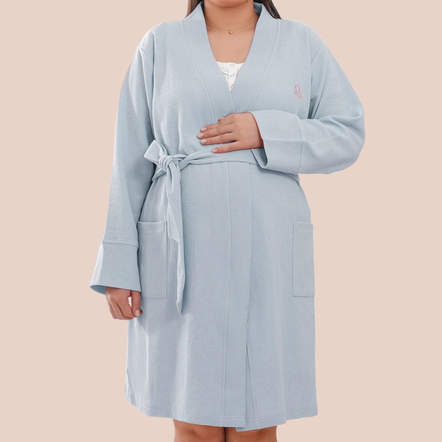 Maternity waffle robe baby blue