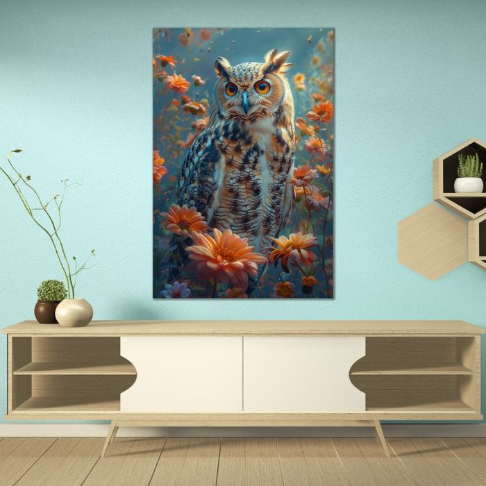 Цэцгэн дунд сууж буй шар шувуу