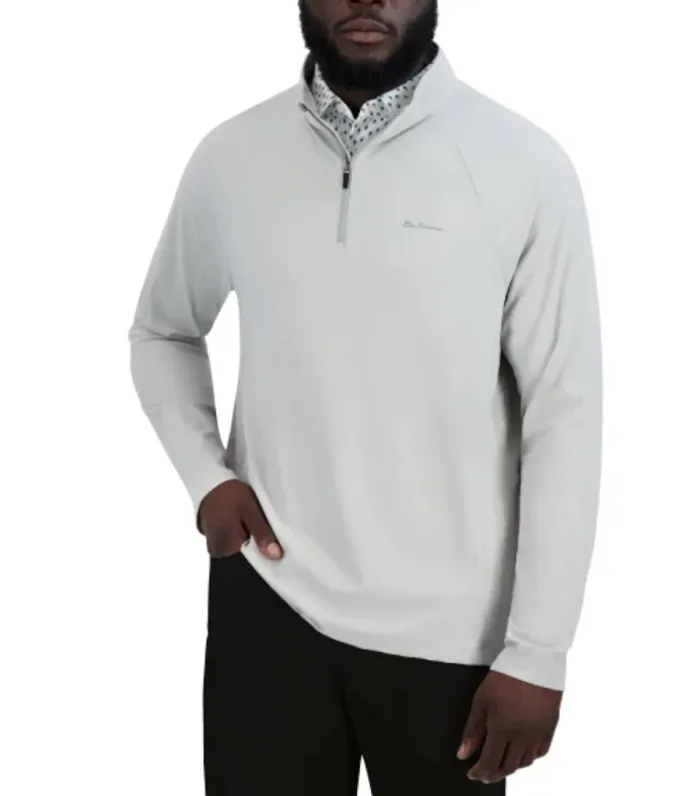 Ben Sherman Sport Men's Active Stretch 1/4 Zip Long Sleeve Shirt, Grey, Size M
