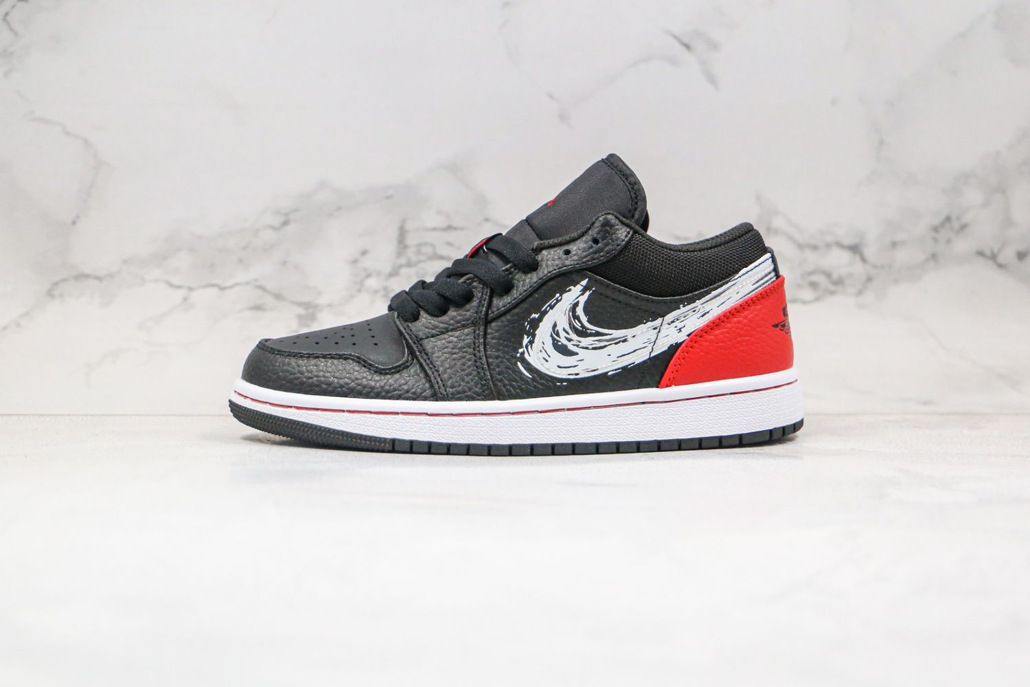 Jordan 1 Low Brushstroke Swoosh Black