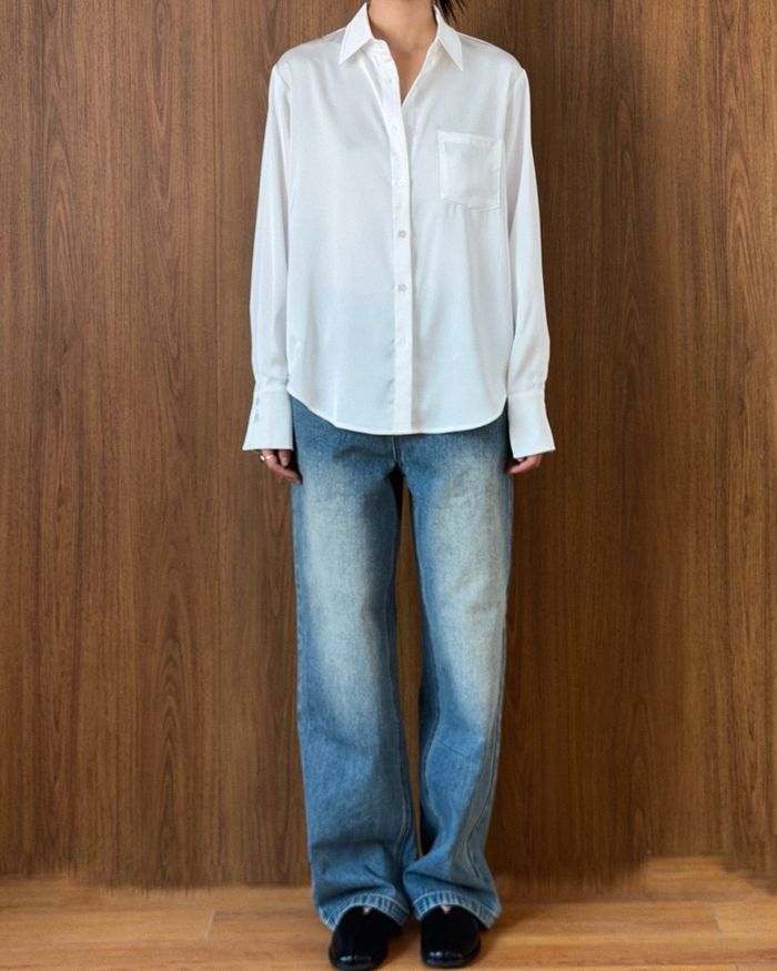 OVERSIZED SATIN BLOUSE - WHITE