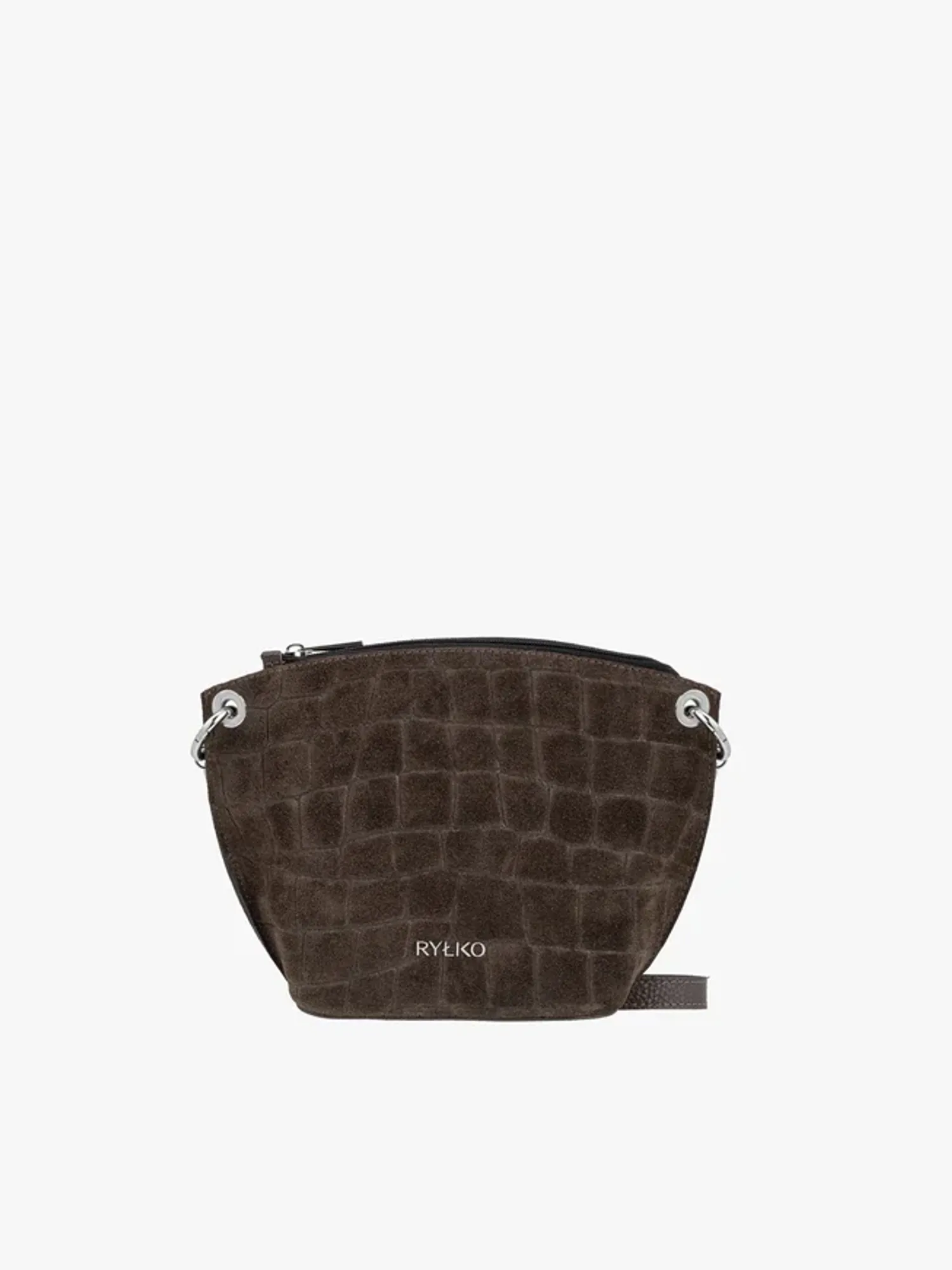 Dark brown crocodile-print handbag