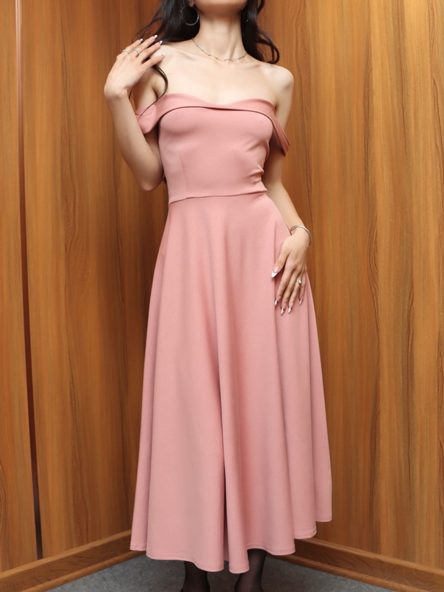 Shoulder off A line midi dress