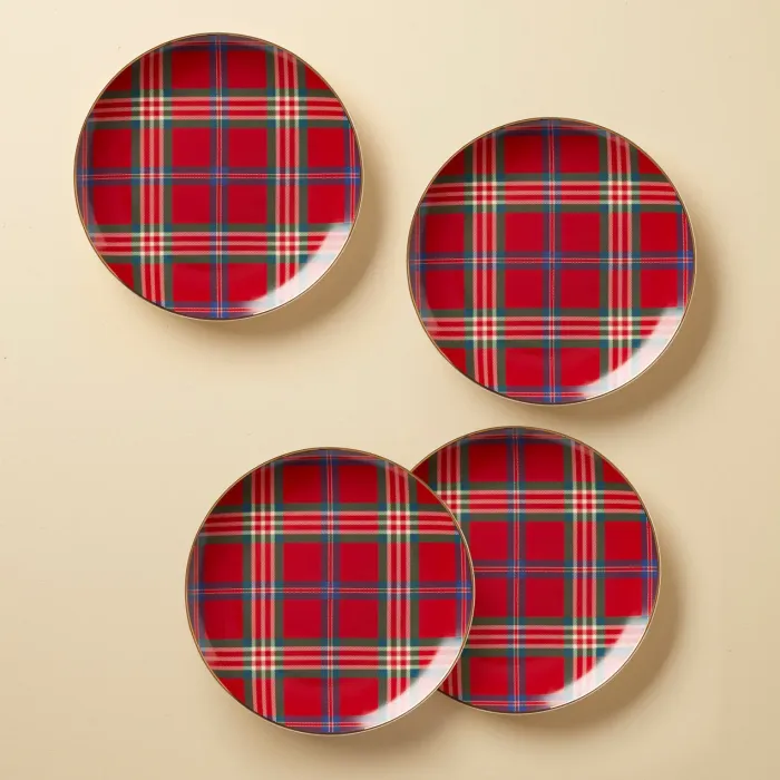 Holiday Red Tartan Accent Plates - Set of 4