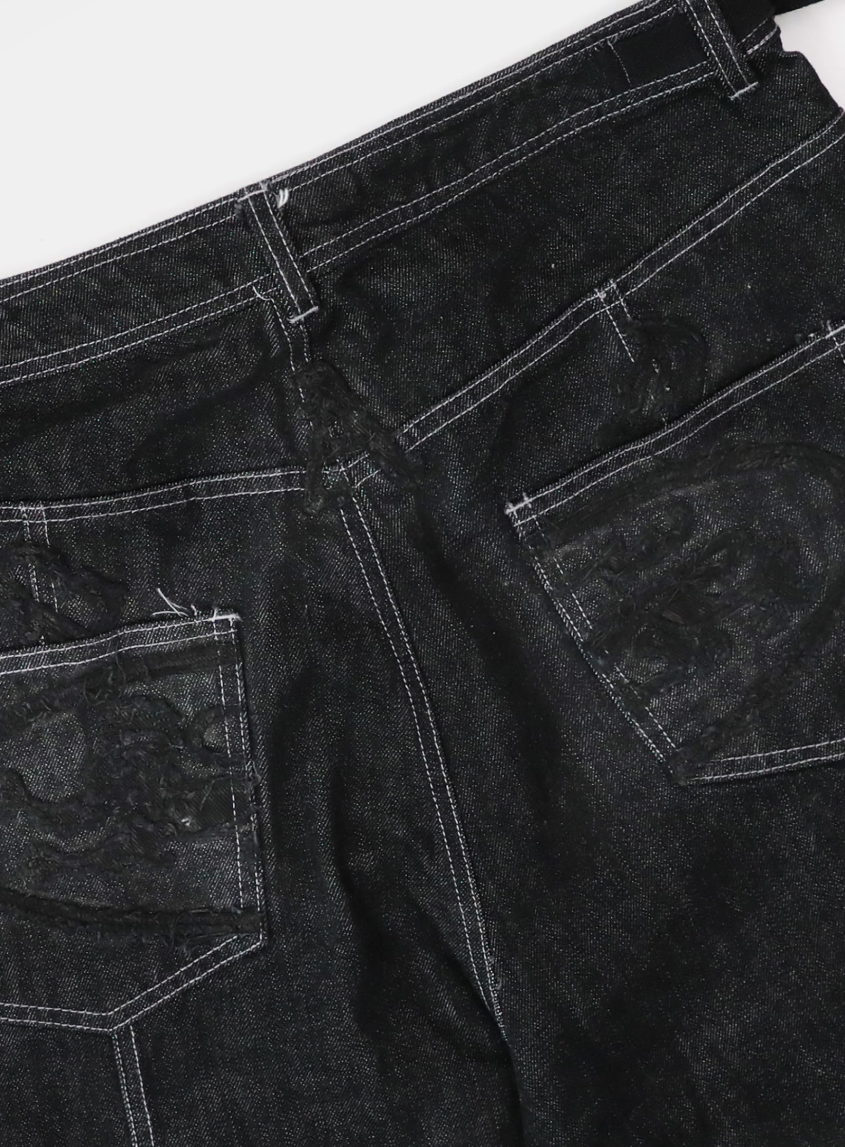 【BADBLOOD】Lion Patch Bermuda Denim Pants ★男女共用★ Lion Patch Bermuda Denim Pants - Black