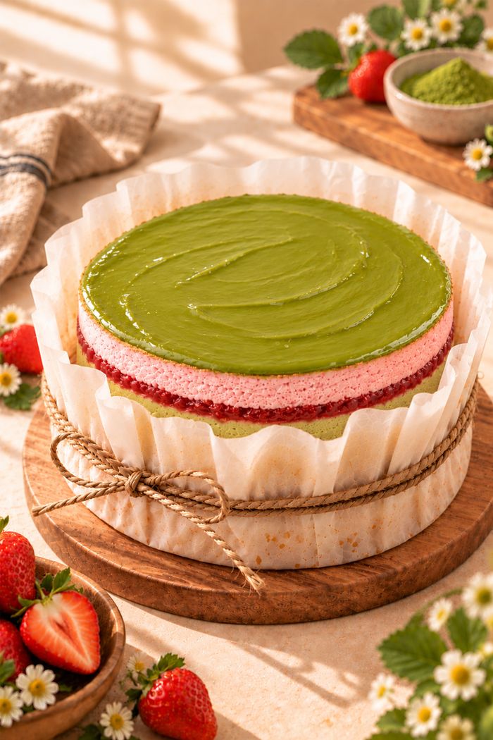 Matcha & Strawberry Cheesecake