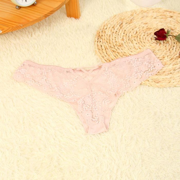 Lace Pierced Sexy Briefs for Ladies(Pink) (L)