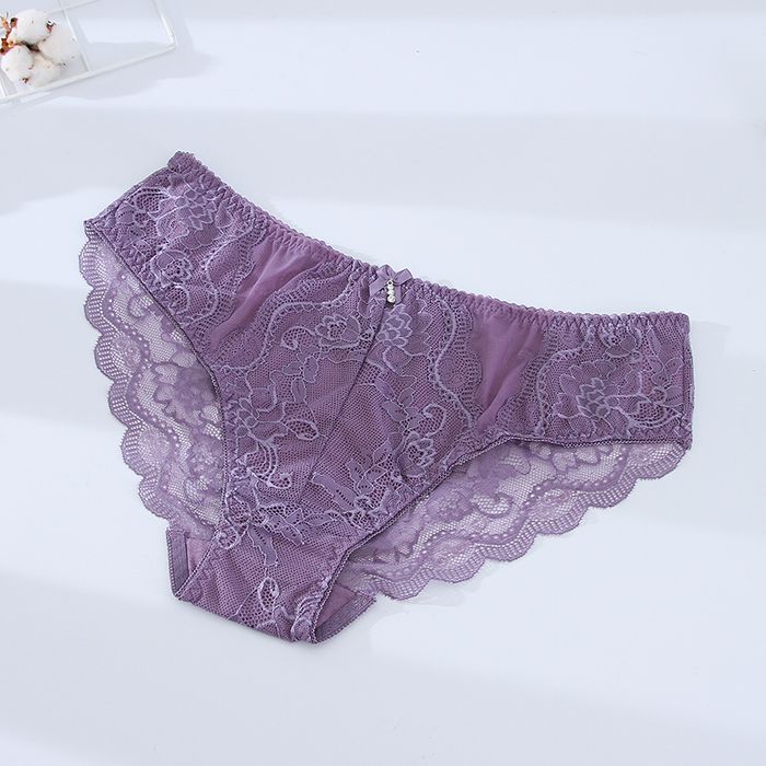 (Light Purple)(L) Lace Women's Panties with Bowknot