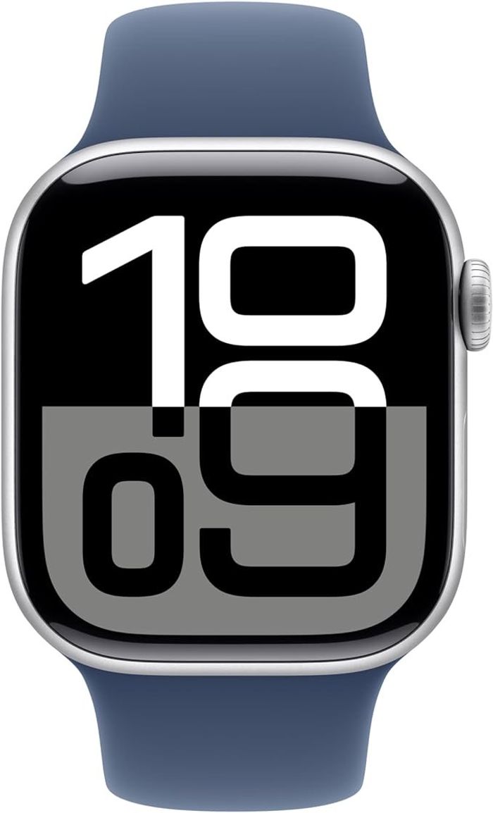 Apple Watch Series 10 GPS, 42mm, Silver Aluminium Case with Denim Sport Band