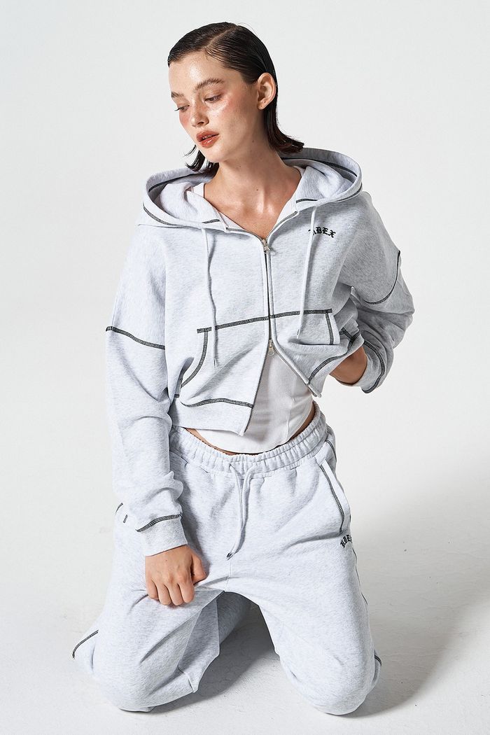 Womens Contrast Stitch Hoodie Zip-up