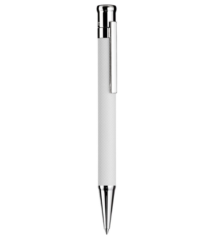 Otto-Hutt Design 04 Ballpoint pen - barrel white matt lacquered with checkered guilloché, cap and fittings platinum plated