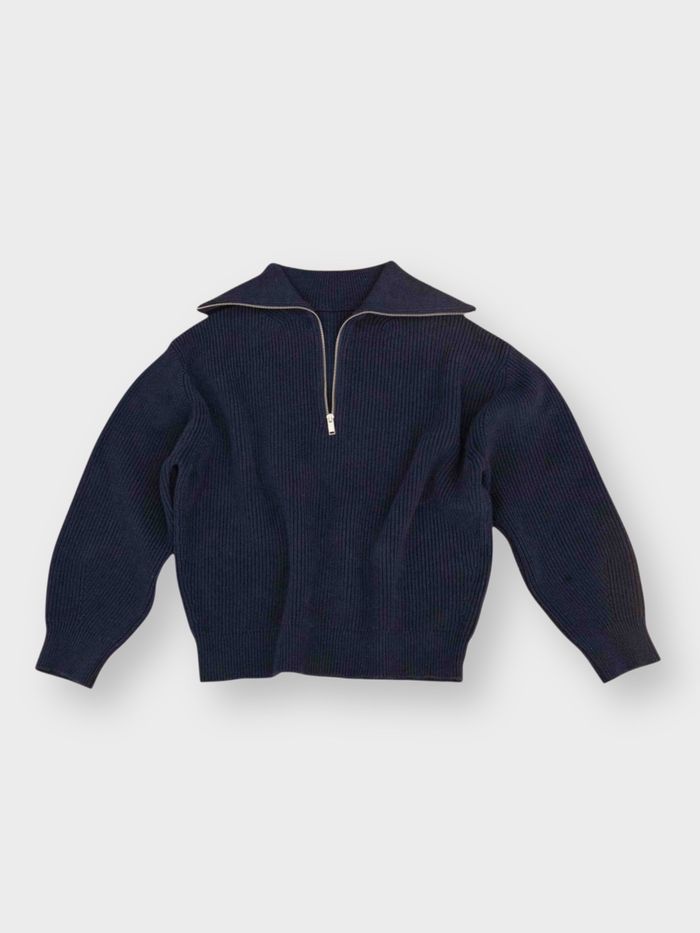 ZIP NECK sweater-Navy blue