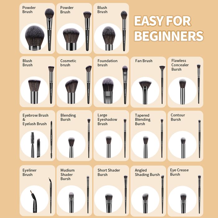 18pcs makeup brush set- black handle gun color tube