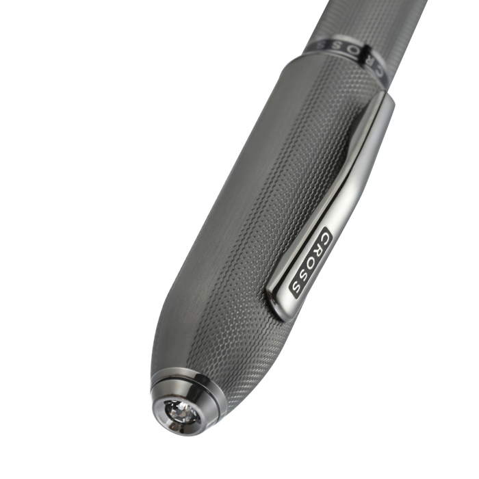 Peerless™ Polished Slate Gray Engraved Diamond Pattern with Slate Gray PVD Appointments and Swarovski Crystal Rollerball Pe
