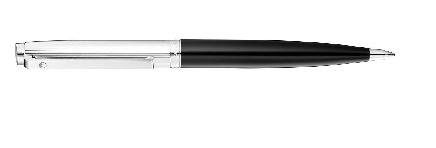 Waldmann Tuscany lines pattern black lacqer/rhodium plated Ballpoint pen 