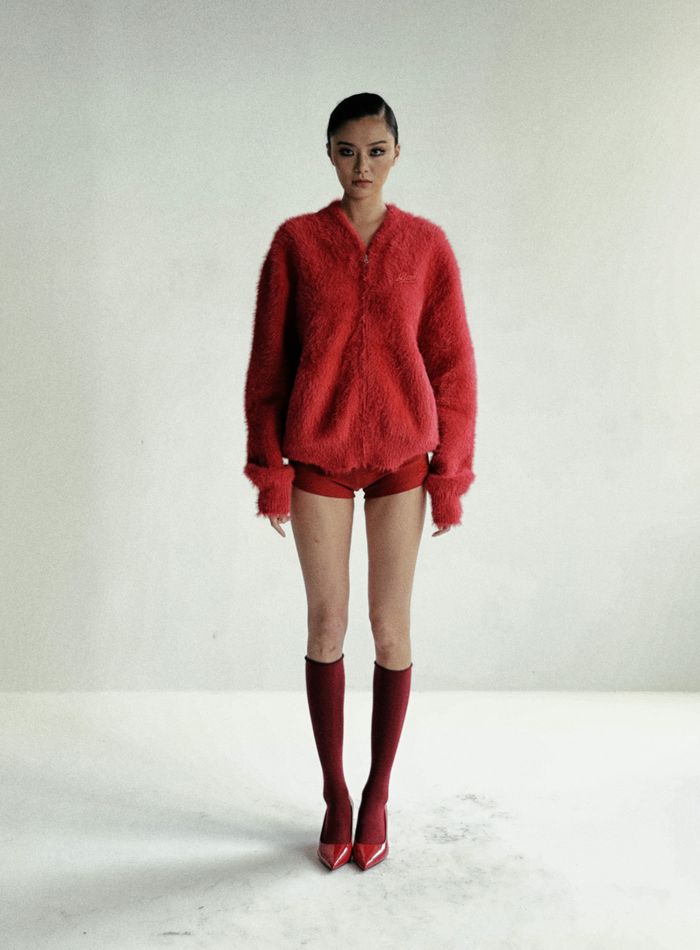 BS Mohair Zip-up Jacket - Red