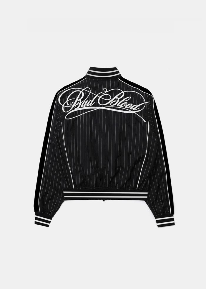 Dark Classic Pinstripe Track Jacket - Black