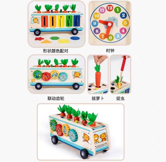 Wooden Montessori Activity Bus Toy