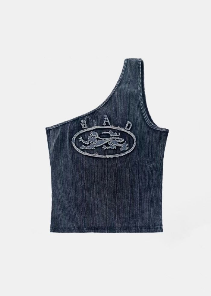 Ryan Patch One Shoulder Tank - Denim Blue