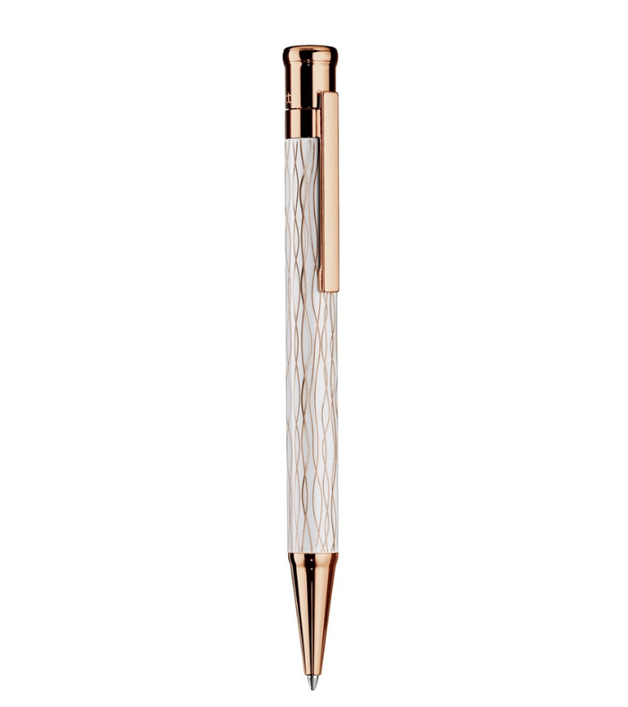 Otto-Hutt  Design 04 Ballpoint pen - barrel wave white fittings rosé gold plated