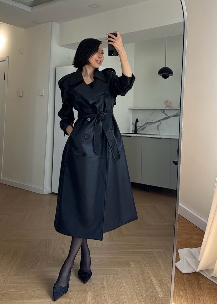 Long Leather Trench Coat