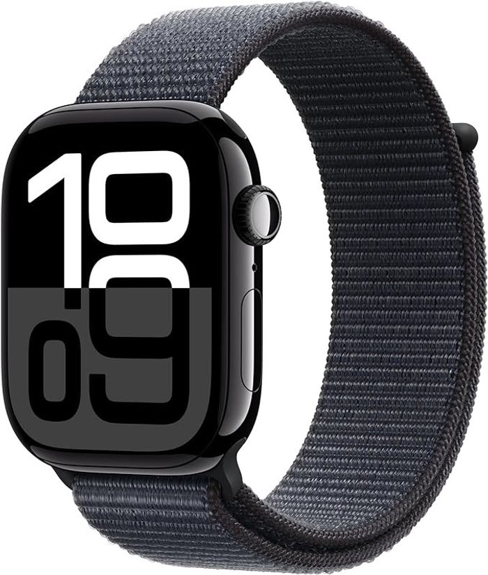 Apple Watch Series 10 GPS, 42mm, Jet Black Aluminium Case with Ink Sport Loop