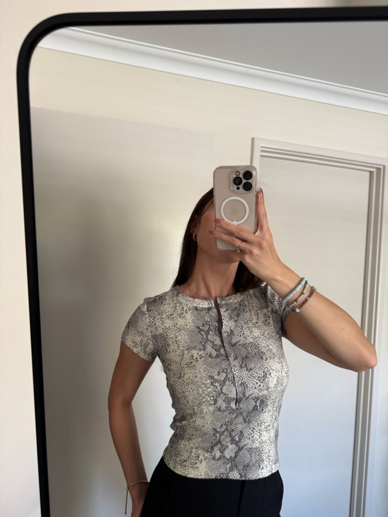 Snake print button top