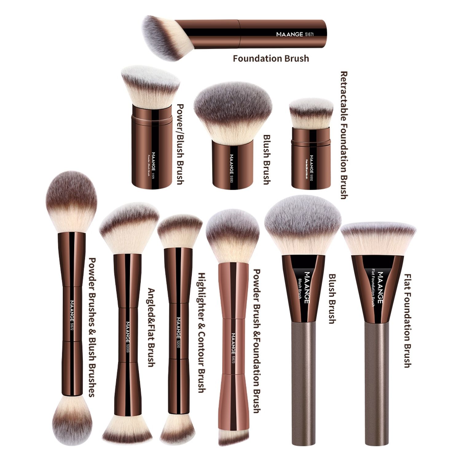 10pcs makeup brush with bag gold