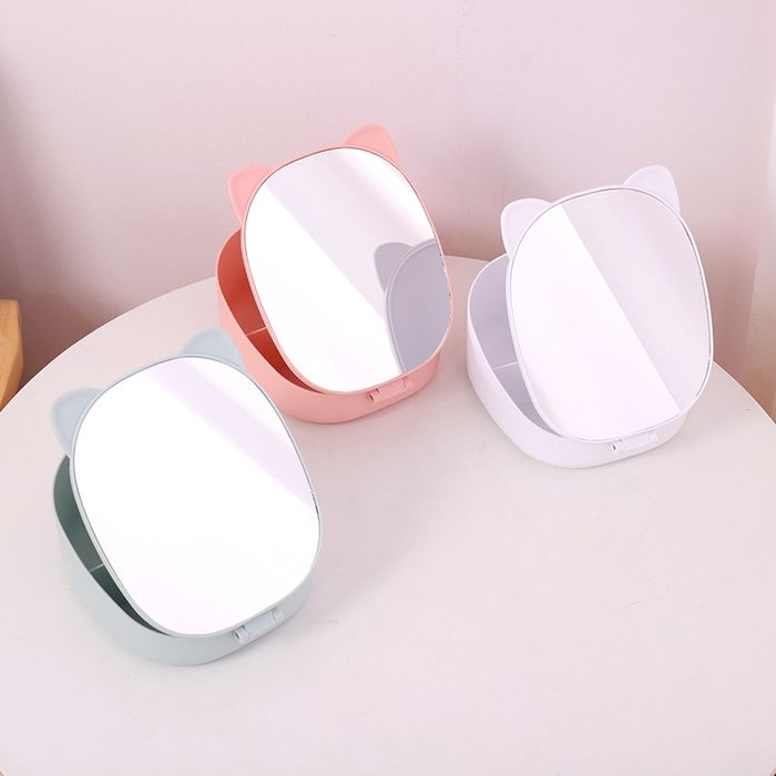 Cute Cat Head Series Table Mirror with Storage Box