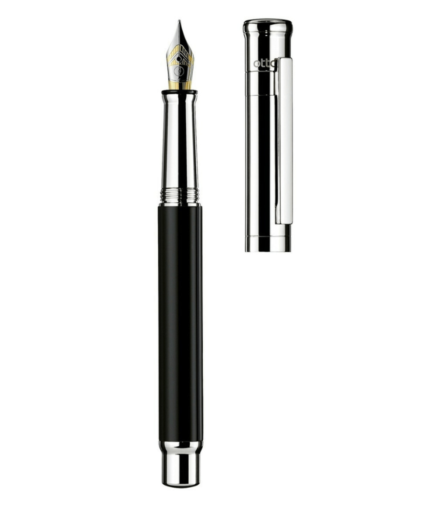 Otto-Hutt Design 04 Fountain pen barrel black shiny lacquered, cap and fittings platinum plated Broad Nib 