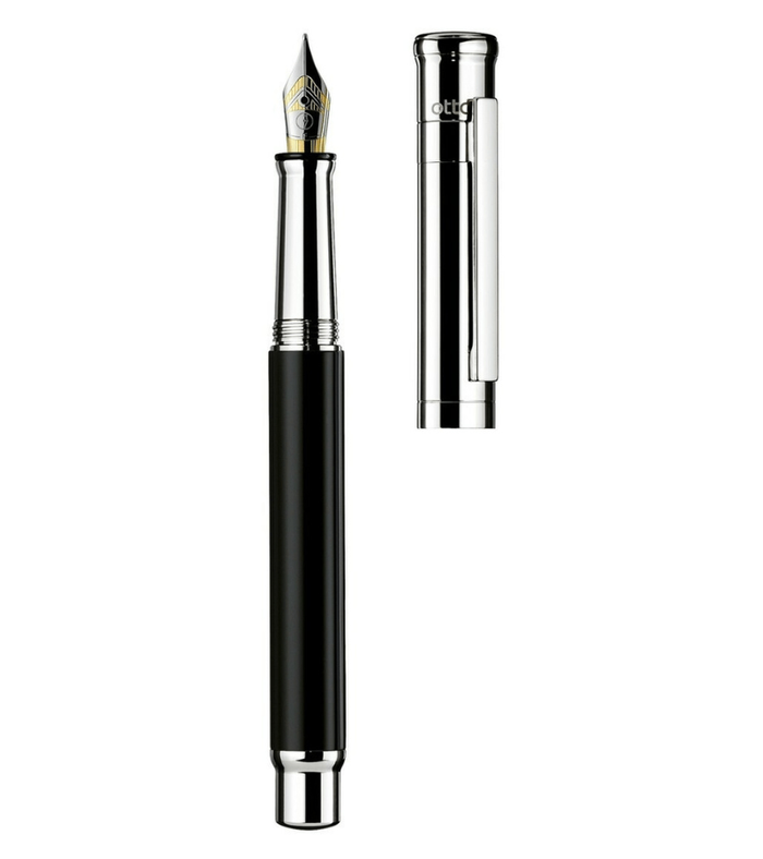 Otto-Hutt Design 04 Fountain pen barrel black shiny lacquered, cap and fittings platinum plated Broad Nib 