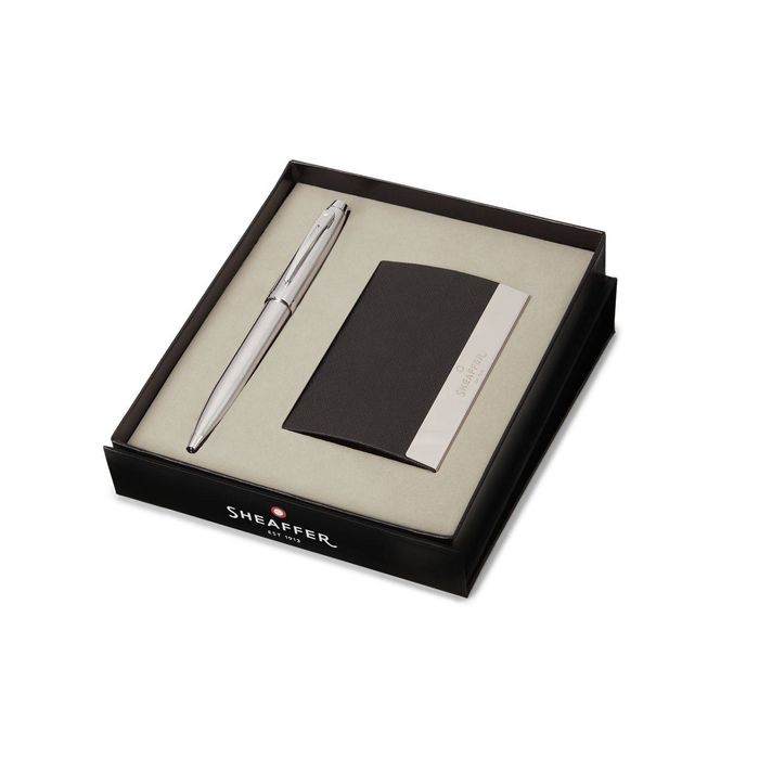 PEN SHEAFFER 100 BRUSHED CHROME WITH NICKEL PLATED TRIMS BP WITH BUSINESS CARD HOLDER