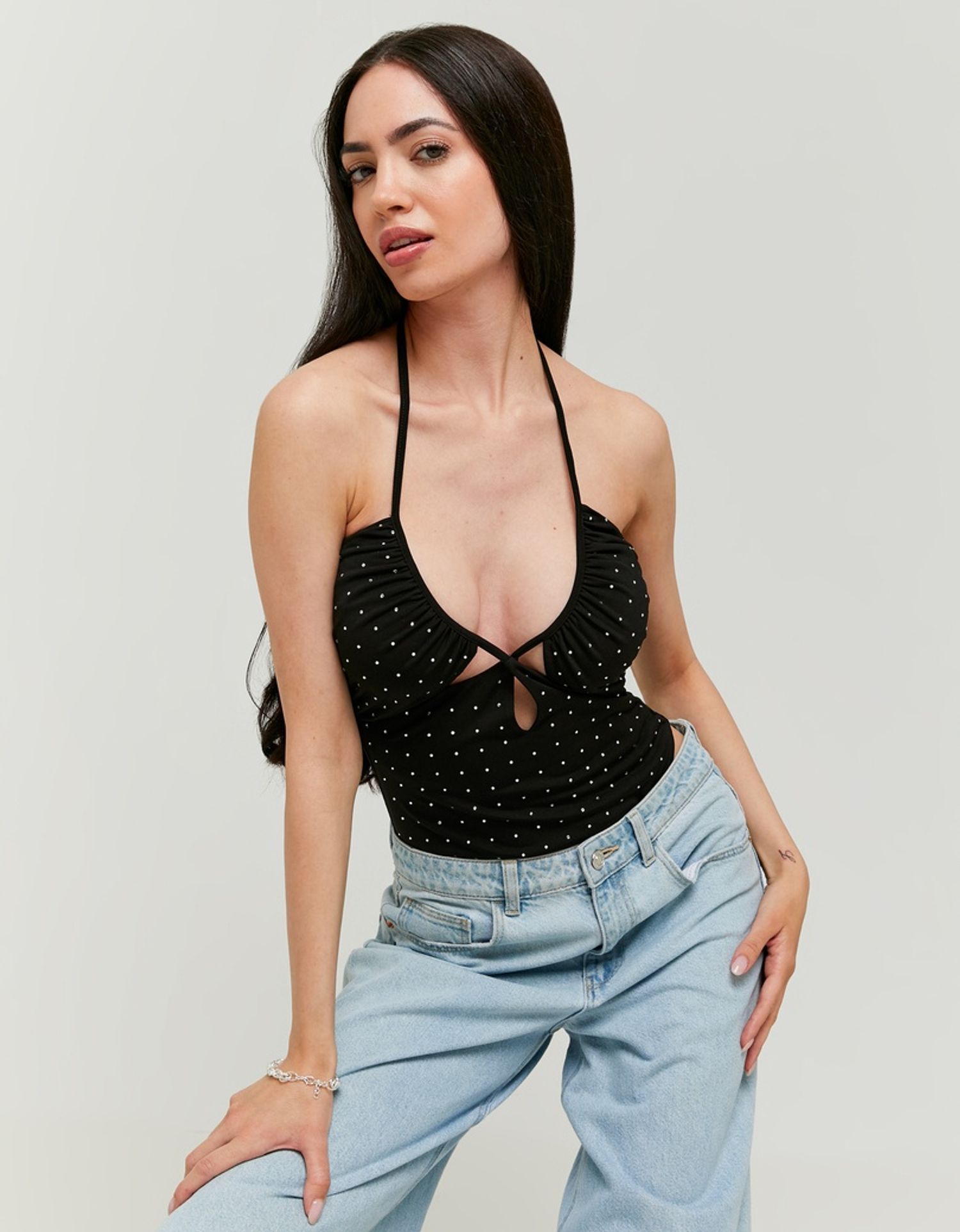 Black Fancy Bodysuit with Strass