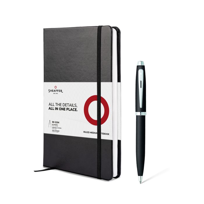 PEN SHEAFFER 100 MATTE BLACK WITH NICKEL PLATE TRIM BP WITH A5 NOTEBOOK IN BLACK GIFTBOX