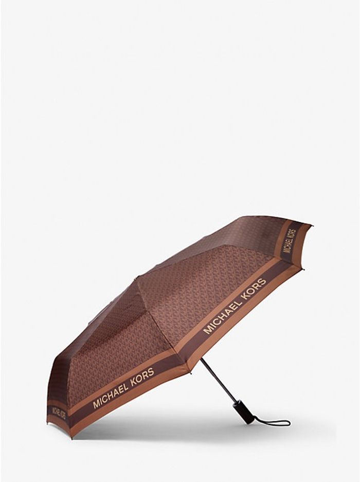 MK umbrella logo printed brown