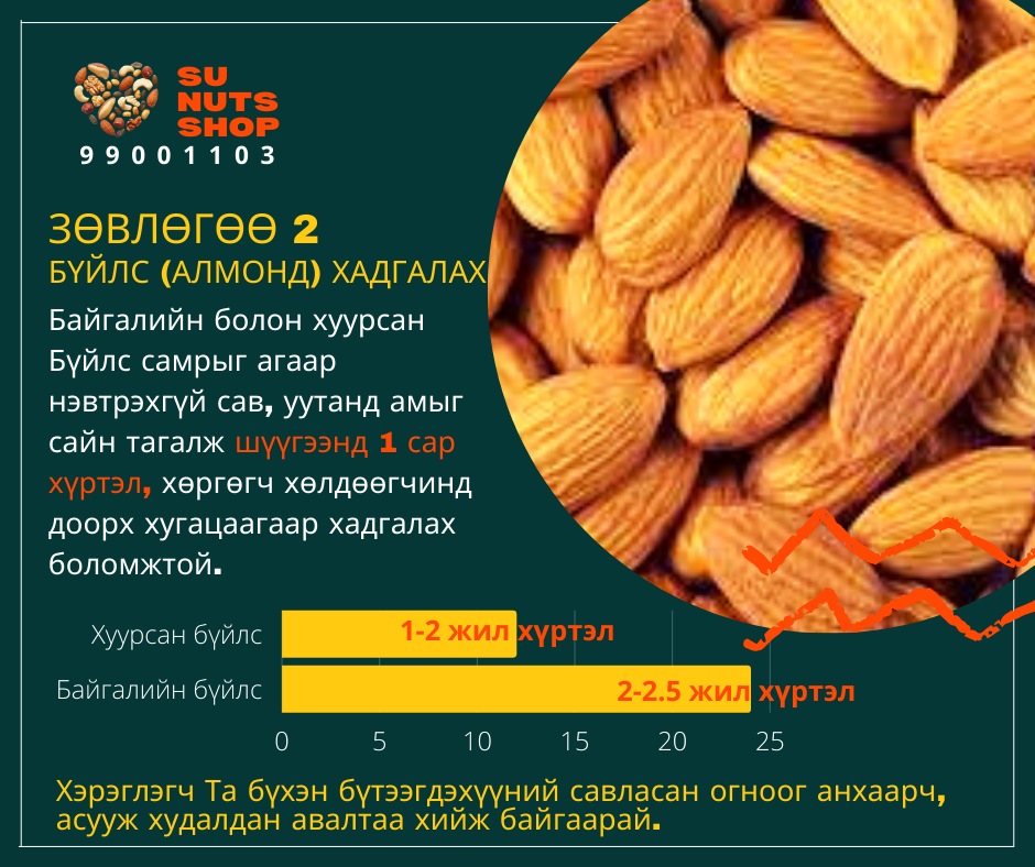 Алмонд самар хадгалах зөвлөмж