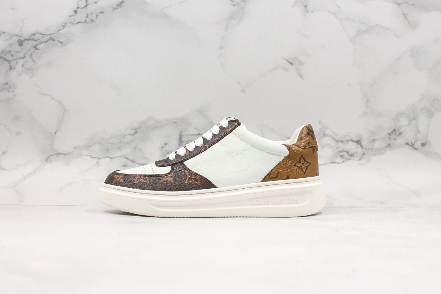 Louis Vuitton LV Embossed Monogram Timeout Sneaker "white brown