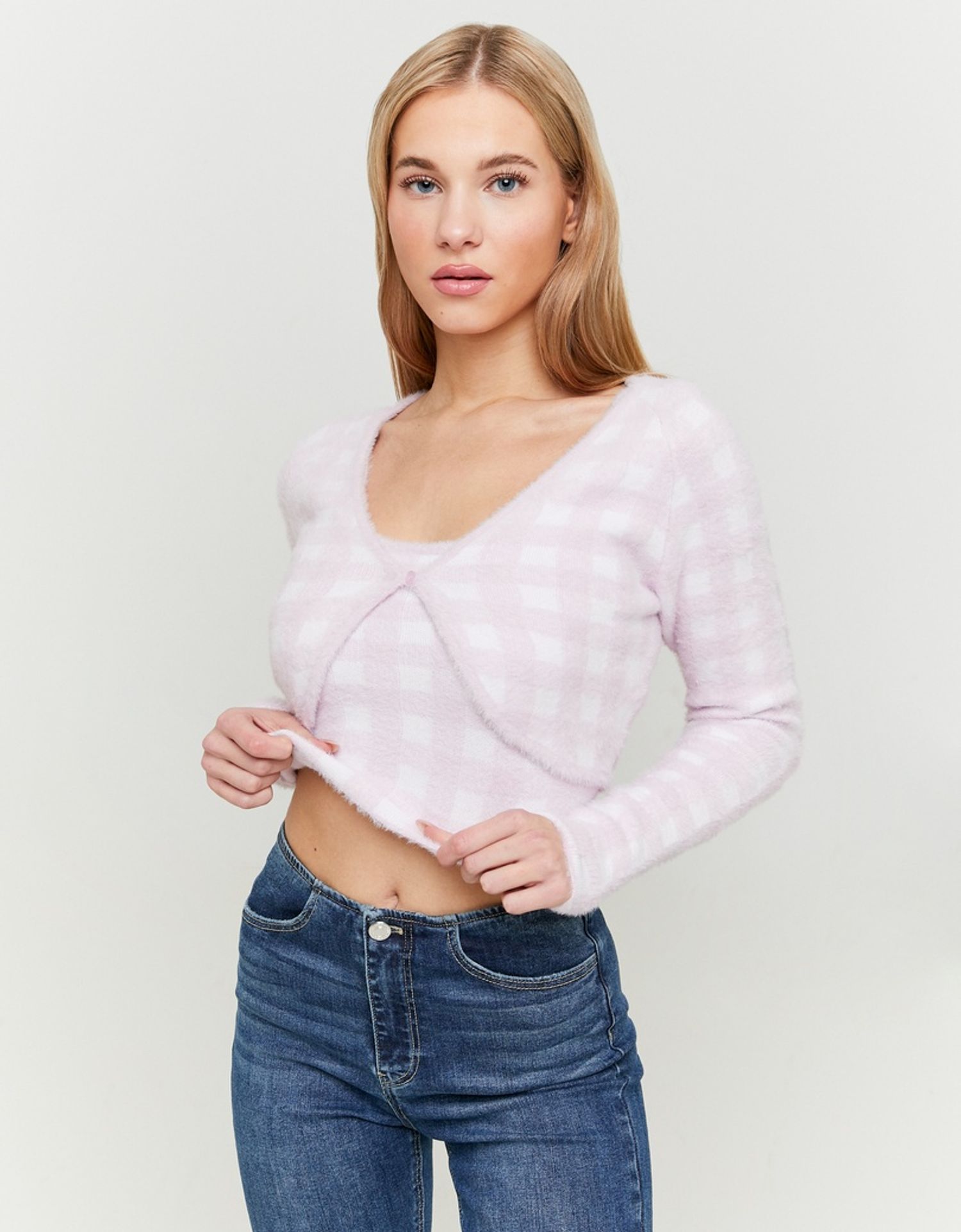 Pink Vichy Fluffy Cardigan