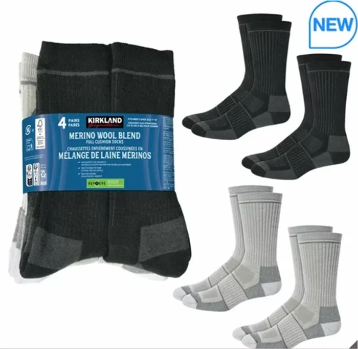 Kirkland Signature Merino Wool 57% ,Warm Comfy Socks 4 pack Size 7-13