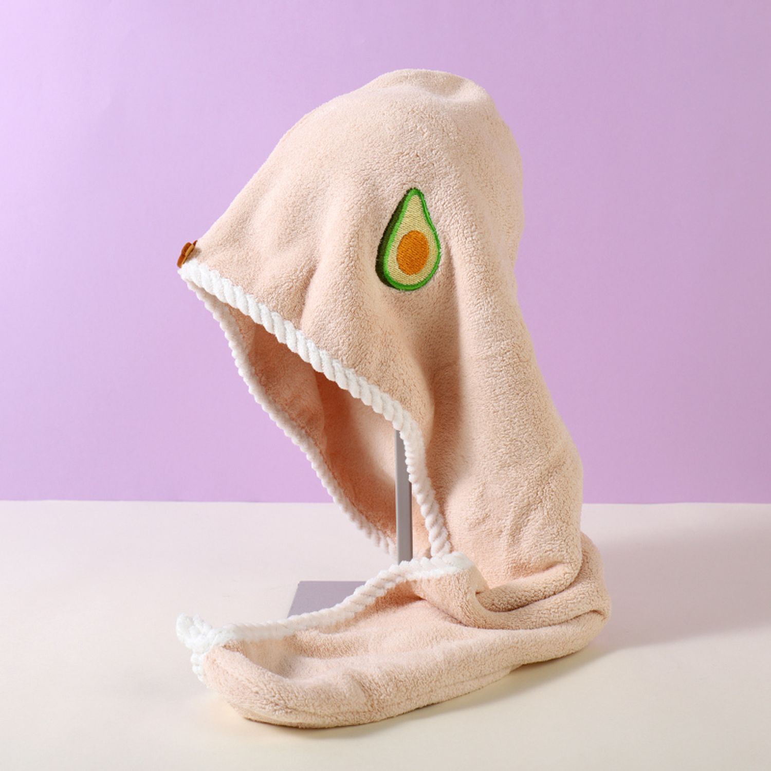 Refreshing Avocado Coral Velvet Hair-Drying Cap (Beige)