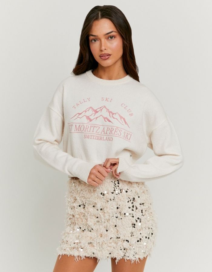 White Embroidered Knit Jumper